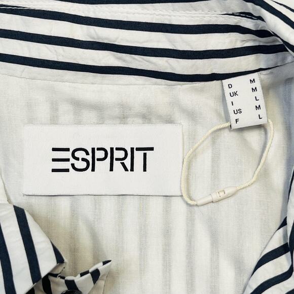 Esprit Jacket Womens Medium Black White Striped Button Up Drawstring Lightweight - Picture 7 of 13